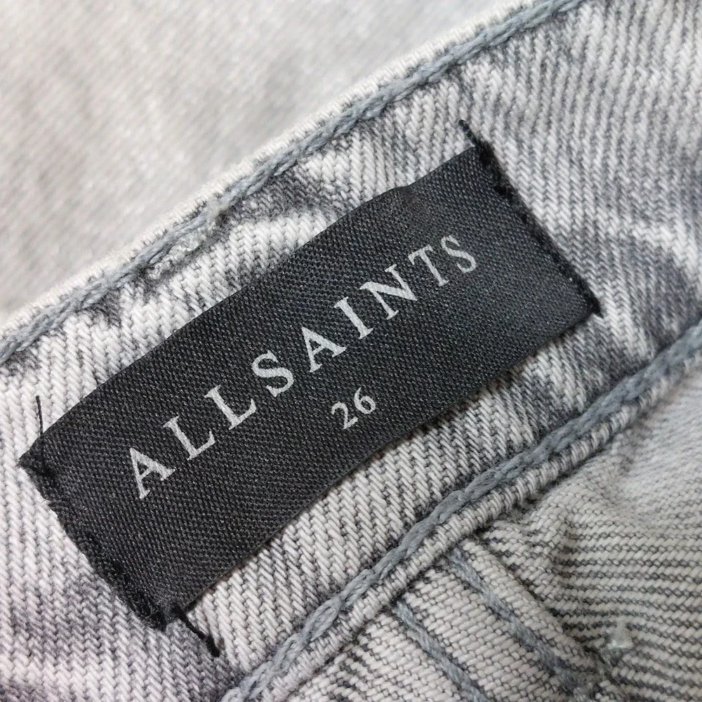 AllSaints Louie Long Shorts Women's 26 Silver Metallic Foil Denim Bermuda Street